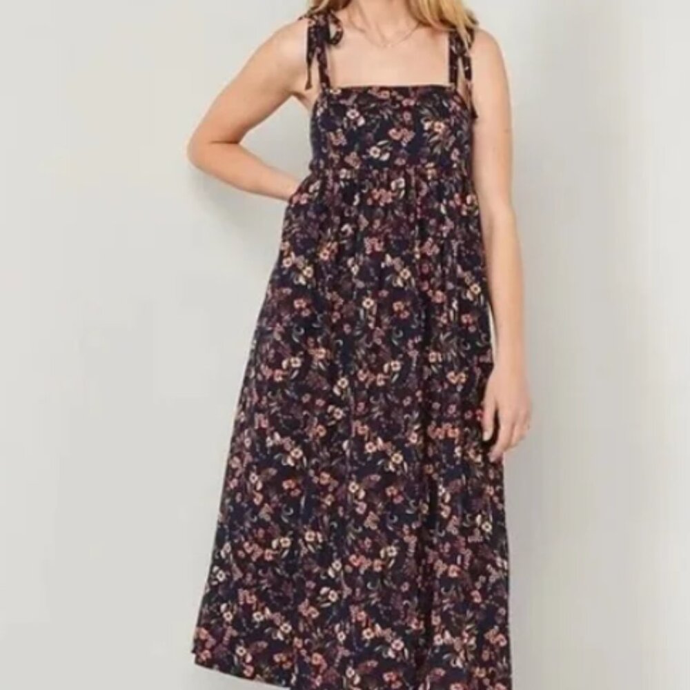 Old Navy Women's M Tie-Shoulder Floral Split Front Midi Swing Dress Festival - Picture 12 of 12